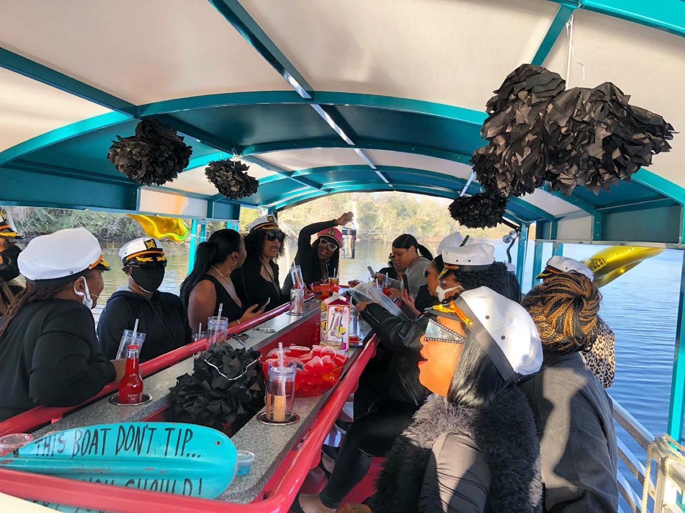 Guests partying on board a New Orleans booze cruise boat