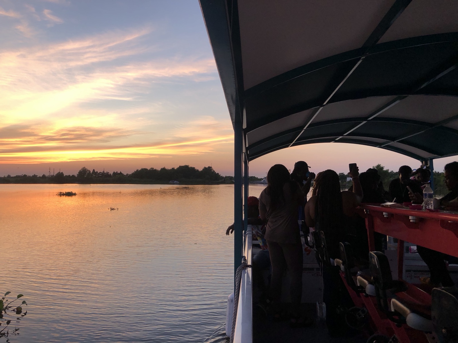 Golden sunset over the bayou seen from the deck of a New Orleans cruise